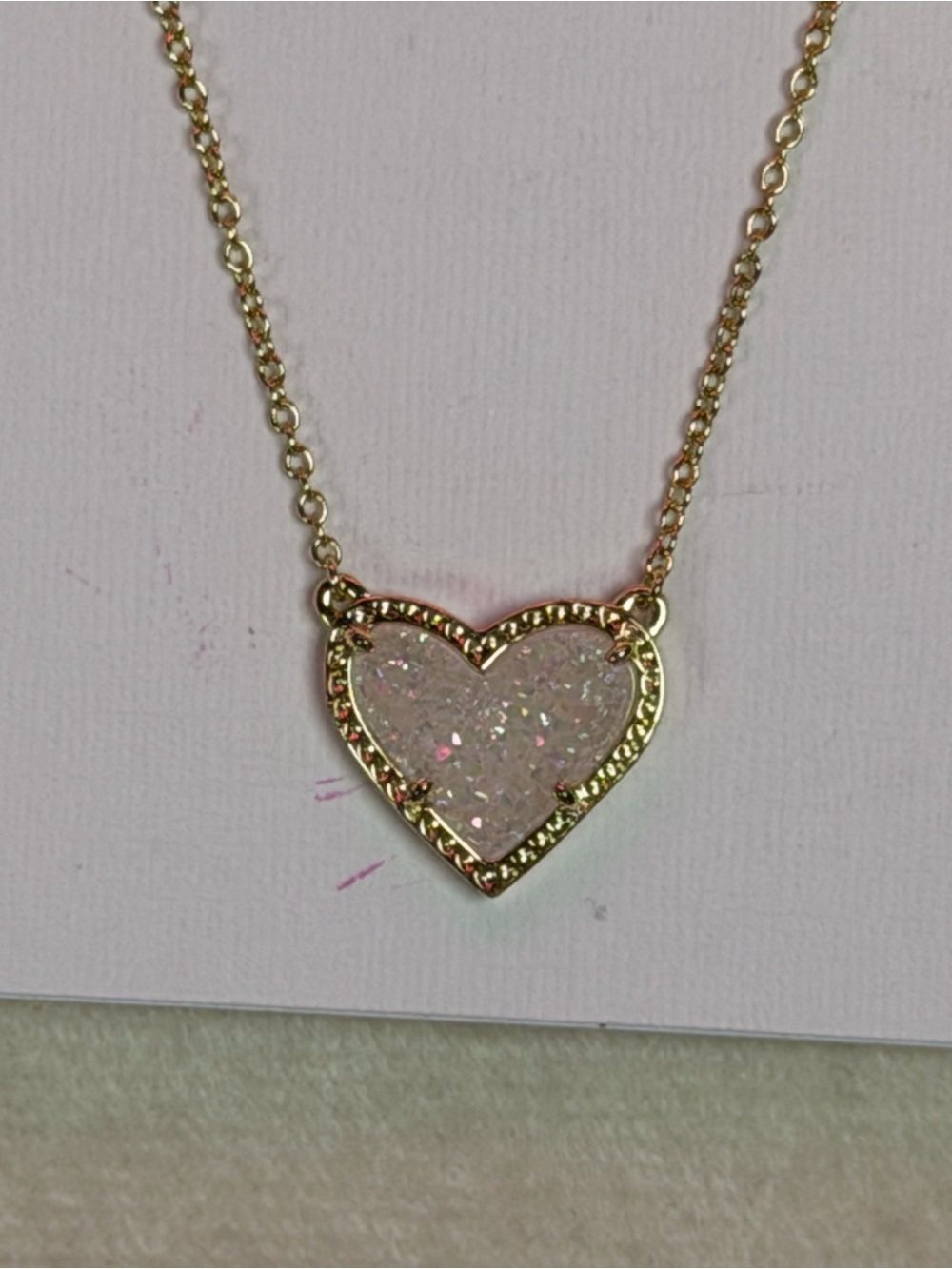 Kendra Scott Ari Heart Gold Pendant Necklace White Druzy $65 - Picture 3 of 6